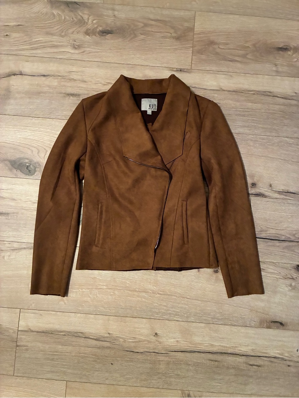 Kut from the Kloth Brown Faux-Suede Moto Jacket Asymmetrical Zip Size Small